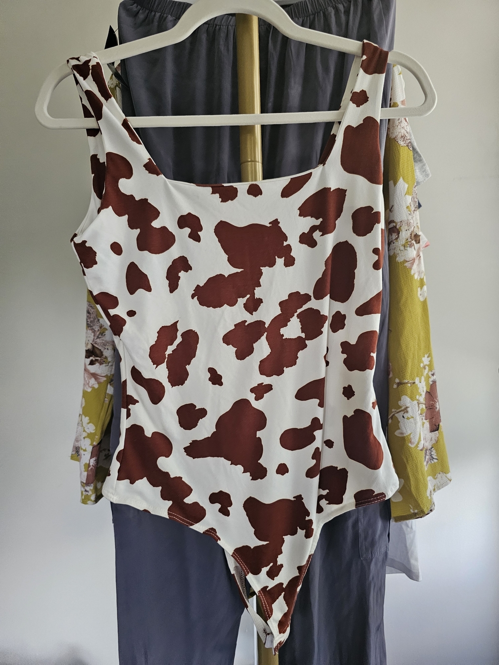 Altar'd State White & Brown Cow Spot Bodysuit - Picture 2 of 5